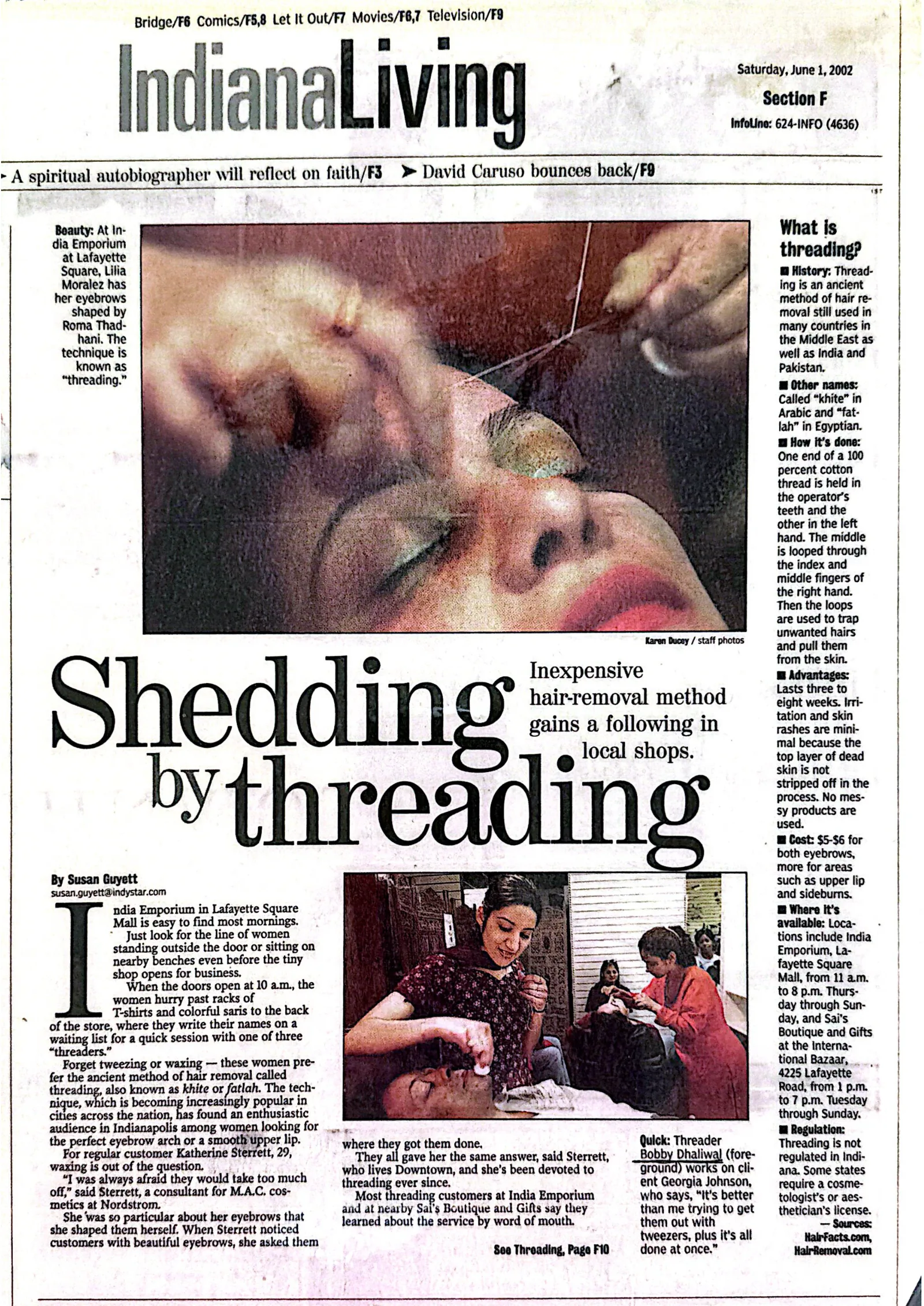 Indiana Living magazine — Shedding by Threading article about Brow Threading, June 2002